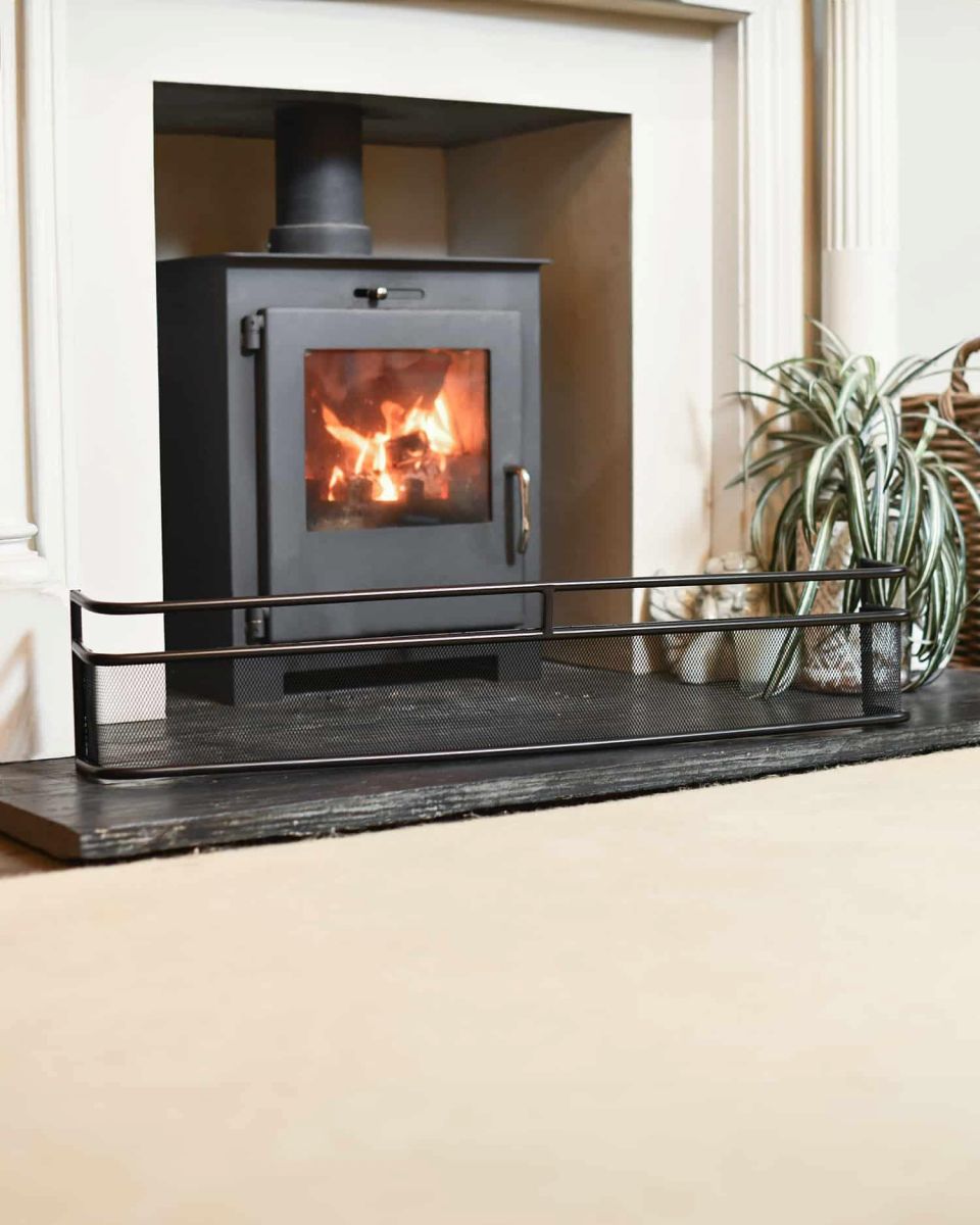 Long Black Low Fireside Fender Guard in Situ