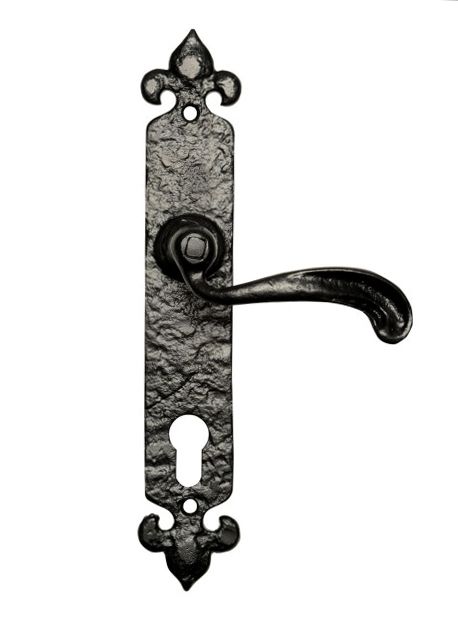 "Galloway" Long Profile Fleur de Lys Door Handles With Keyhole - Euro Lock "Galloway" Long Profile Fleur de Lys Door Handles With Keyhole - Euro Lock