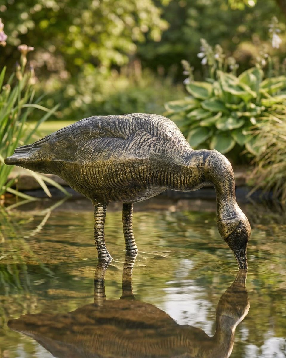 Looking Down Bronze Finish Goose Garden Sculpture ai illustration