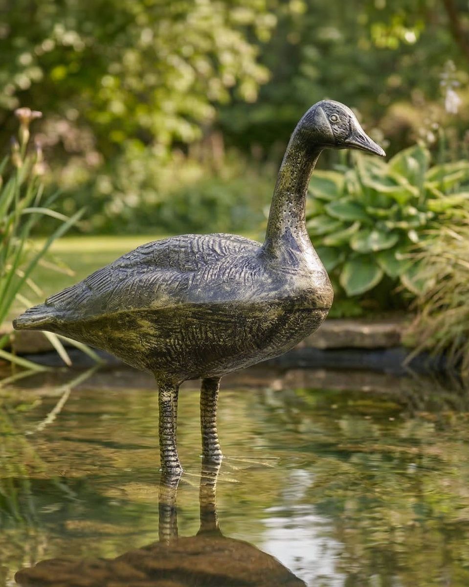 Looking Up Bronze Finish Goose Garden Sculpture ai illustration