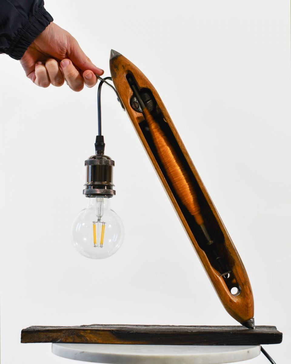 Scale image of Yellow Loom Bobbin Table Lamp Scale image of Yellow Loom Bobbin Table Lamp