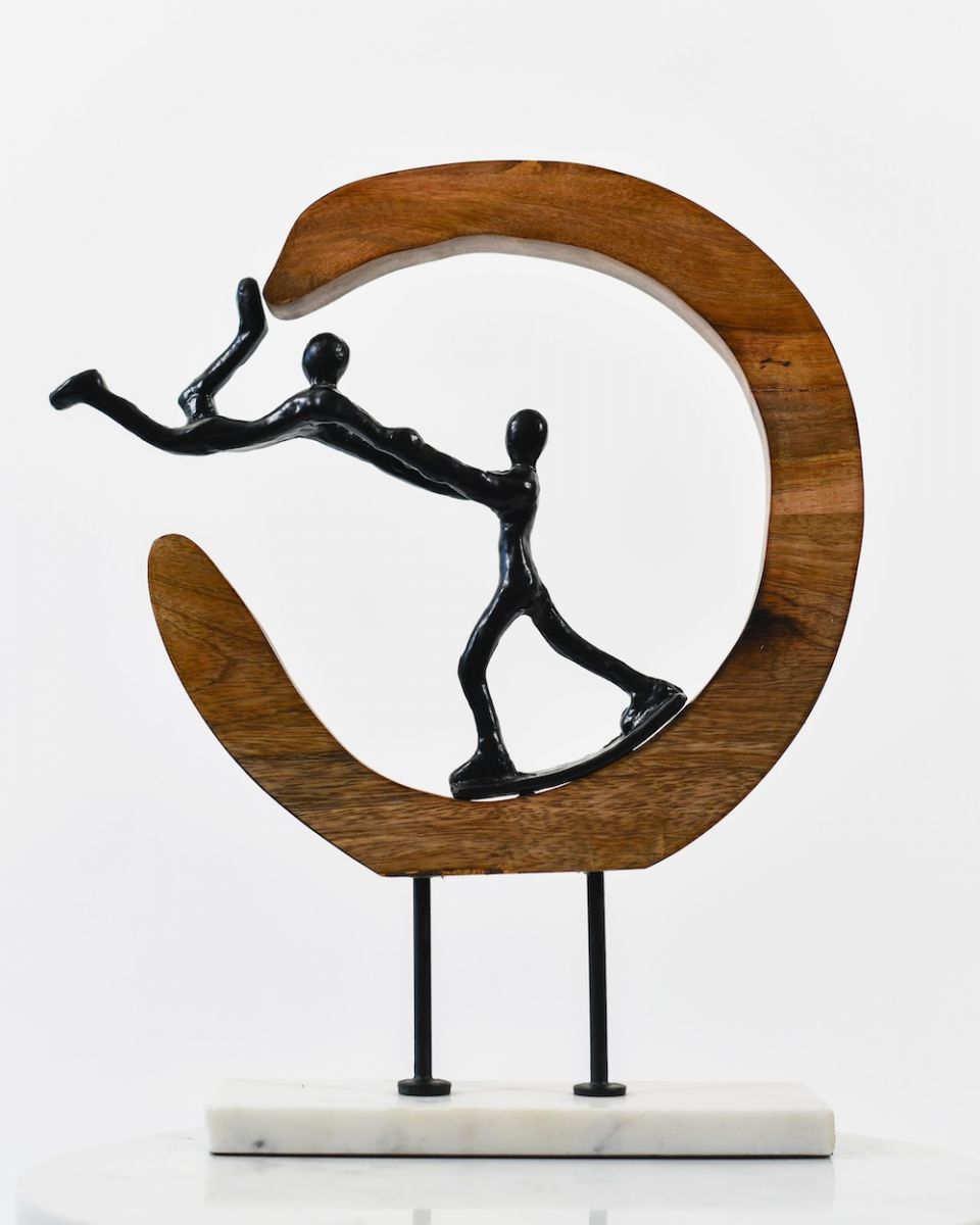 Lost in a dream aluminium mango wood and marble sculpture