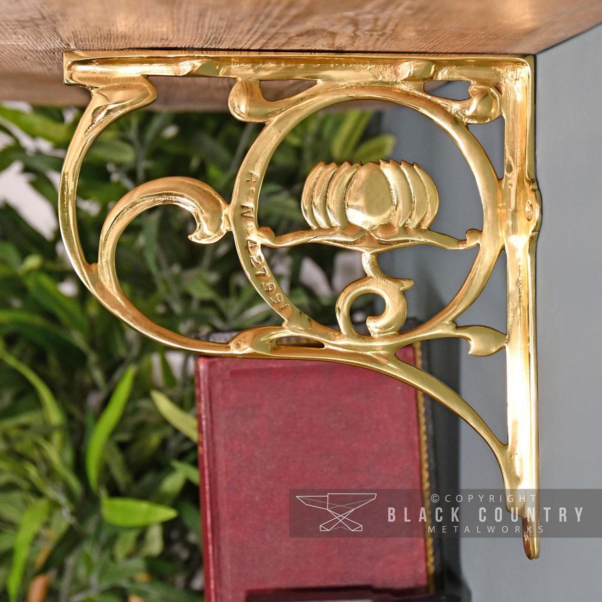 Side View of the "Lotus Flower" Brass Shelf Bracket