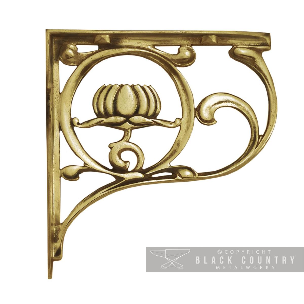 "Lotus Flower" Shelf Bracket Finished in a Polsihed Brass