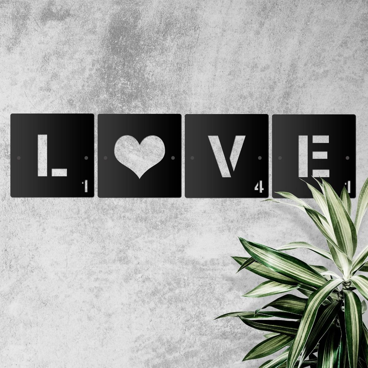 "LOVE" Scrabble Square Letters in Situ Next to Plants