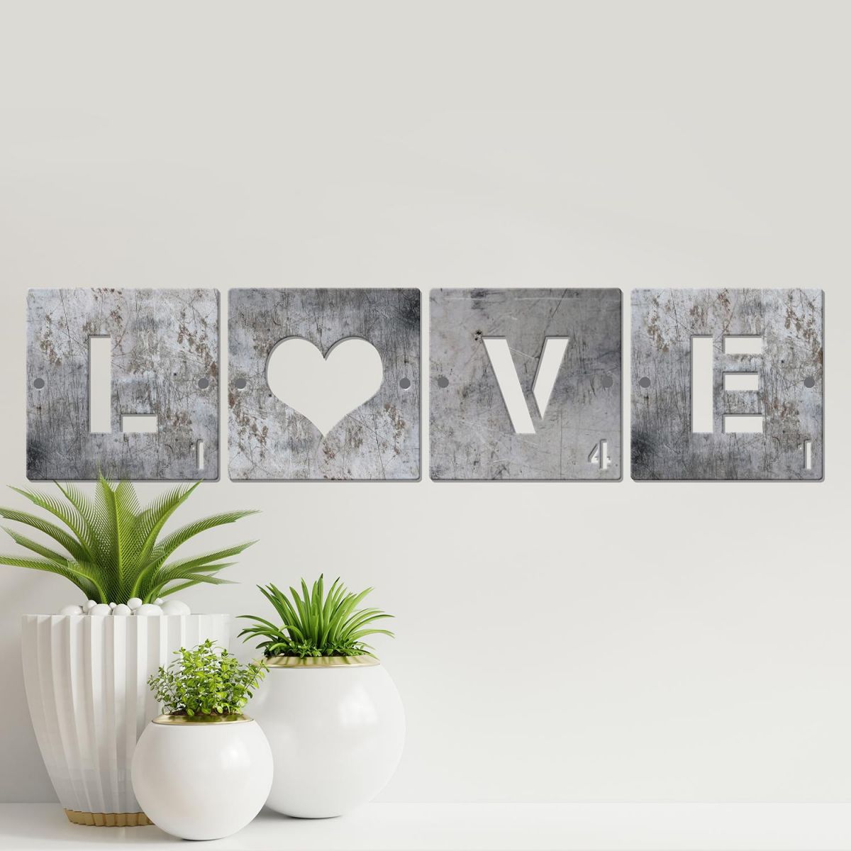 "LOVE" Scrabble Square Letters in Situ Next to Plants