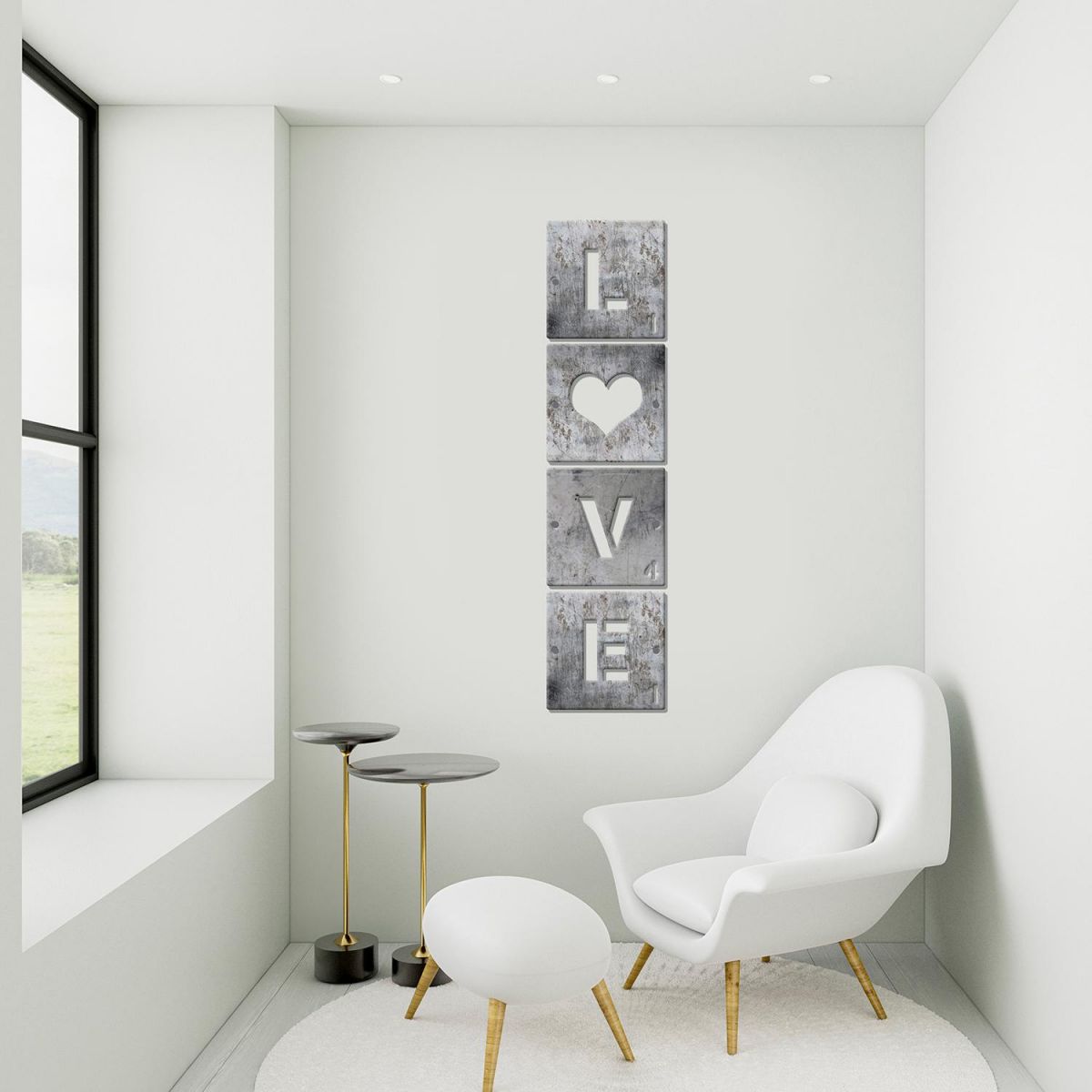 "LOVE" Scrabble Square Letters in a Modern Sitting Room