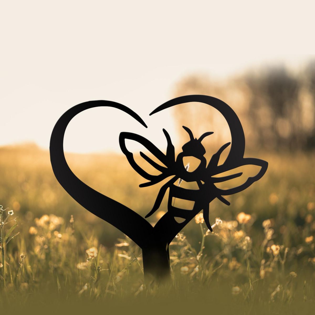 "Loving Nature" Bee Grave Marker Ground Spike in Black Finish in Situ "Loving Nature" Bee Grave Marker Ground Spike in Black Finish in Situ