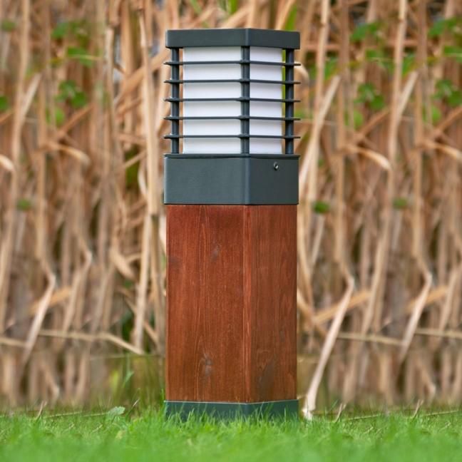 "Scandinavian" Wood and Steel Bollard Light in Situ