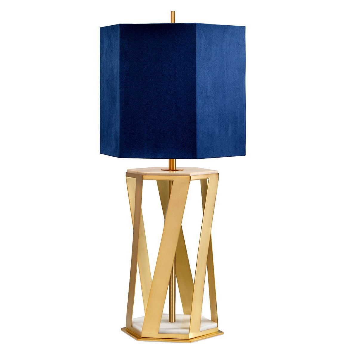 Brushed Brass Navy & Gold Table Lamp  Brushed Brass Navy & Gold Table Lamp
