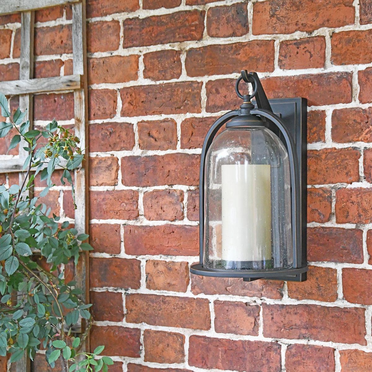"Maine" Traditional Bronze "Candle Stye" Lantern in Situ on the Front of a House