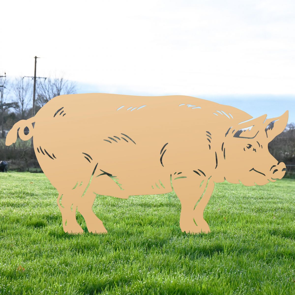 Tan Pig Silhouette in Grass 