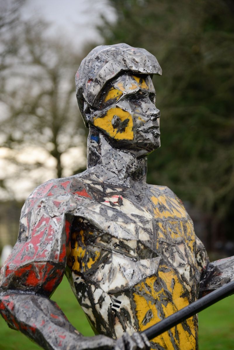 ‘Vertigo’ the Tightrope Walker Upcycled Oil Drum Garden Sculpture close up side profile