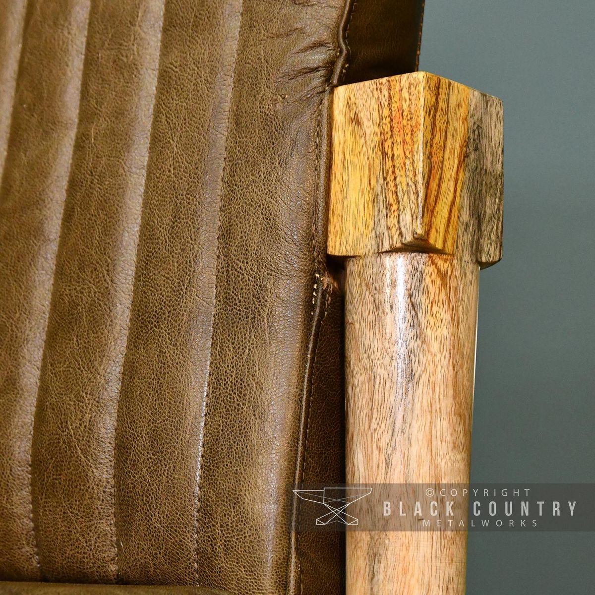 Mango Wood & Olve Goat Leather Finishes on the Chair