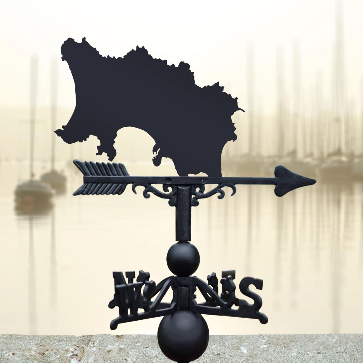 Cast Iron & Steel Map of Jersey Weathervane in Situ