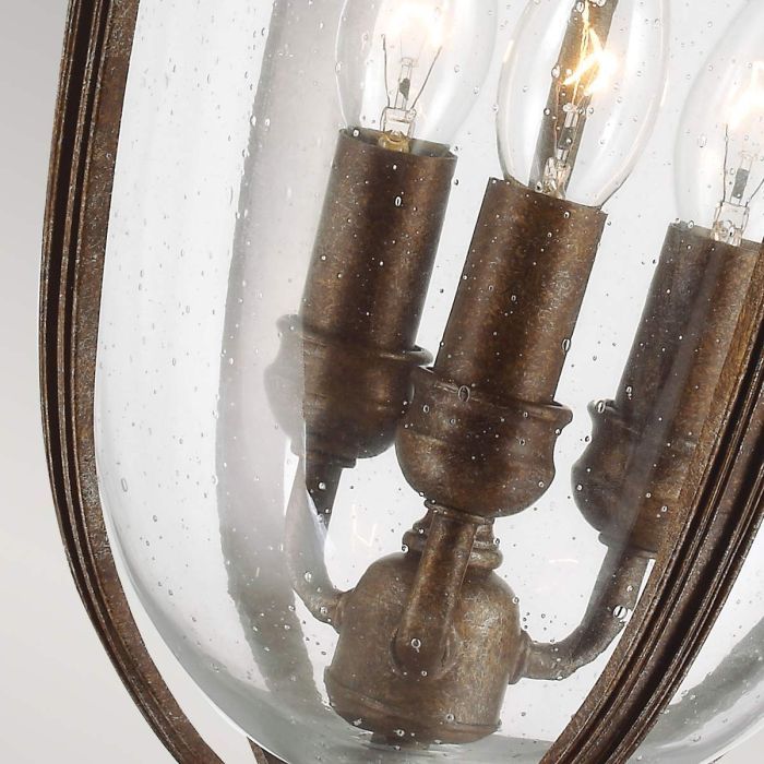 Marlow Three Bulb Traditional Hanging Chain Lantern in Bronze Bulb Holder Close Up