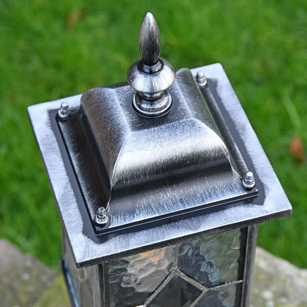 Traditional Finial on the Top of the "Marsden" Silver Leaded Glass Pillar Light