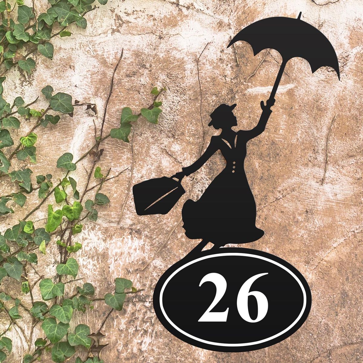 Bespoke Mary Poppins Iron House Number Sign in Situ