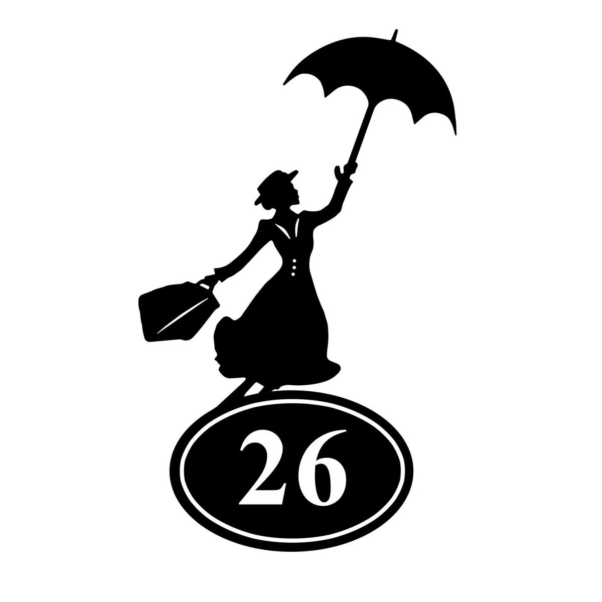 Mary Poppins Iron House Number Sign Finished in Black