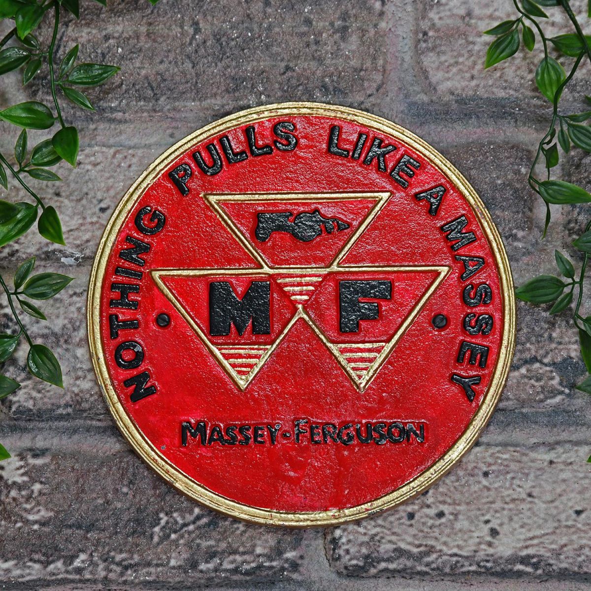 "Massey Ferguson" Cast Iron Automobilia Reproduction Sign in Situ on Brick Wall