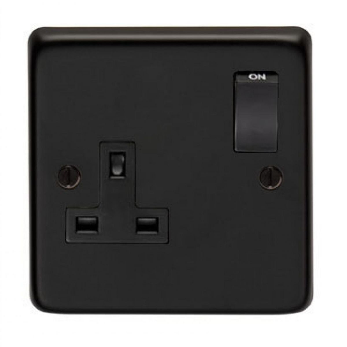13 Amp Single Plug Socket with Switch Finished in a Matt Black 