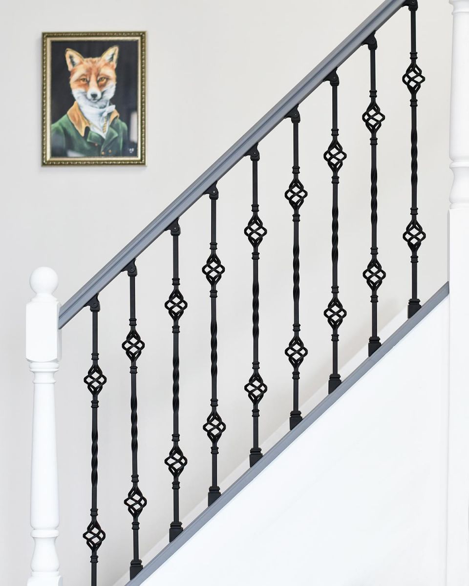 Matt Black Double Basket Stair Spindle in Situ on a Staircase