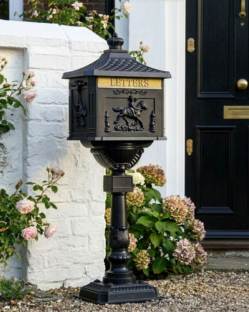 Matt Black Freestanding Huntingdon Post Box digital illustration