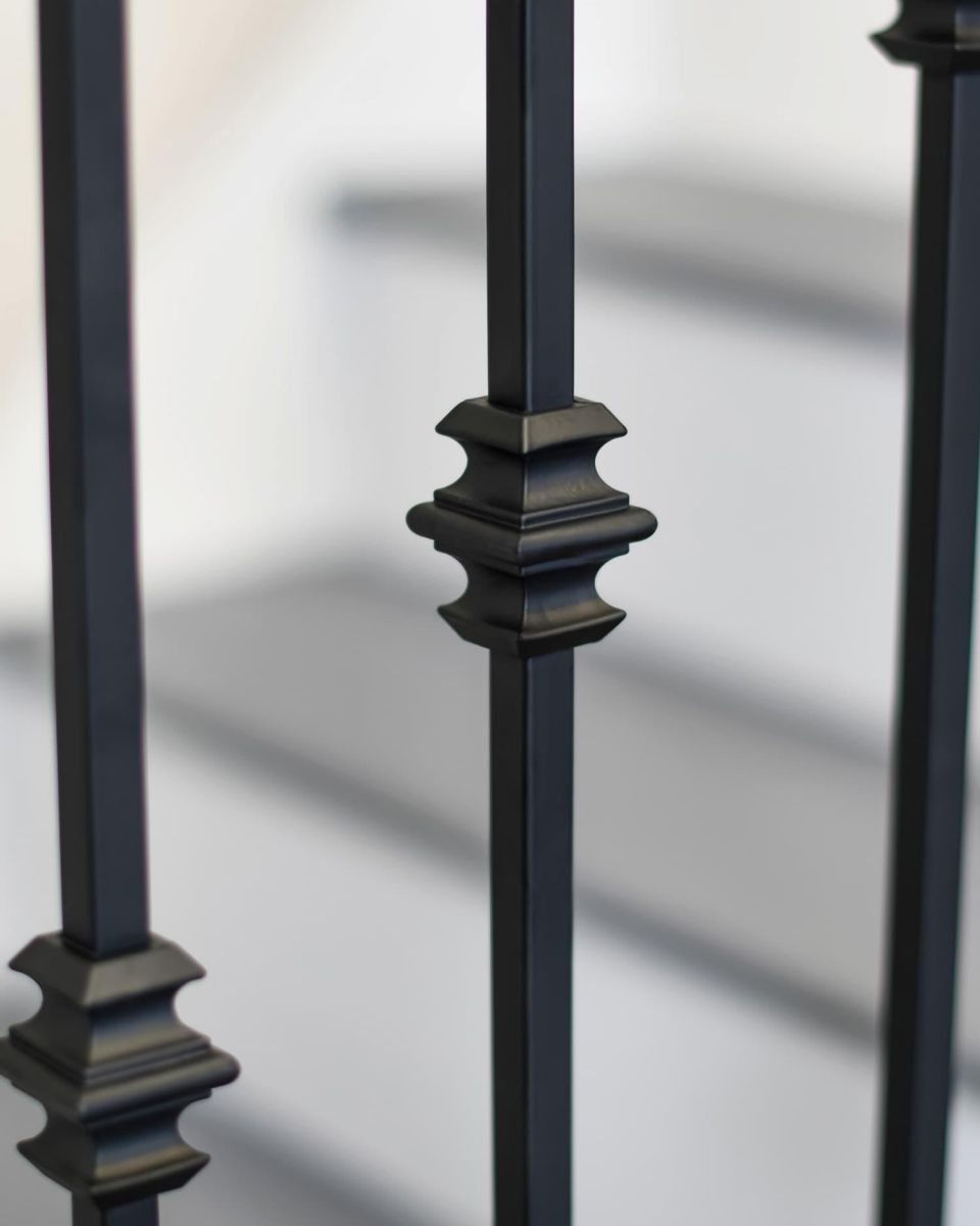 Close-Up of Matte Black "Enfield" Double Knuckle Stair Spindle - Spindle ONLY - No Brackets