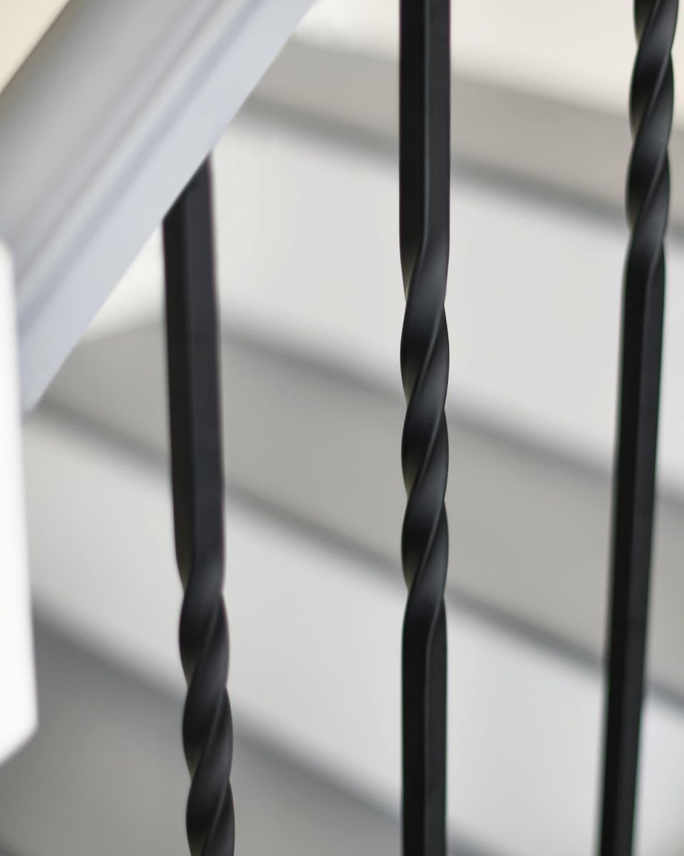 Close-Up of Matte Black "Enfield" Double Twist Stair Spindle - Spindle ONLY - No Brackets