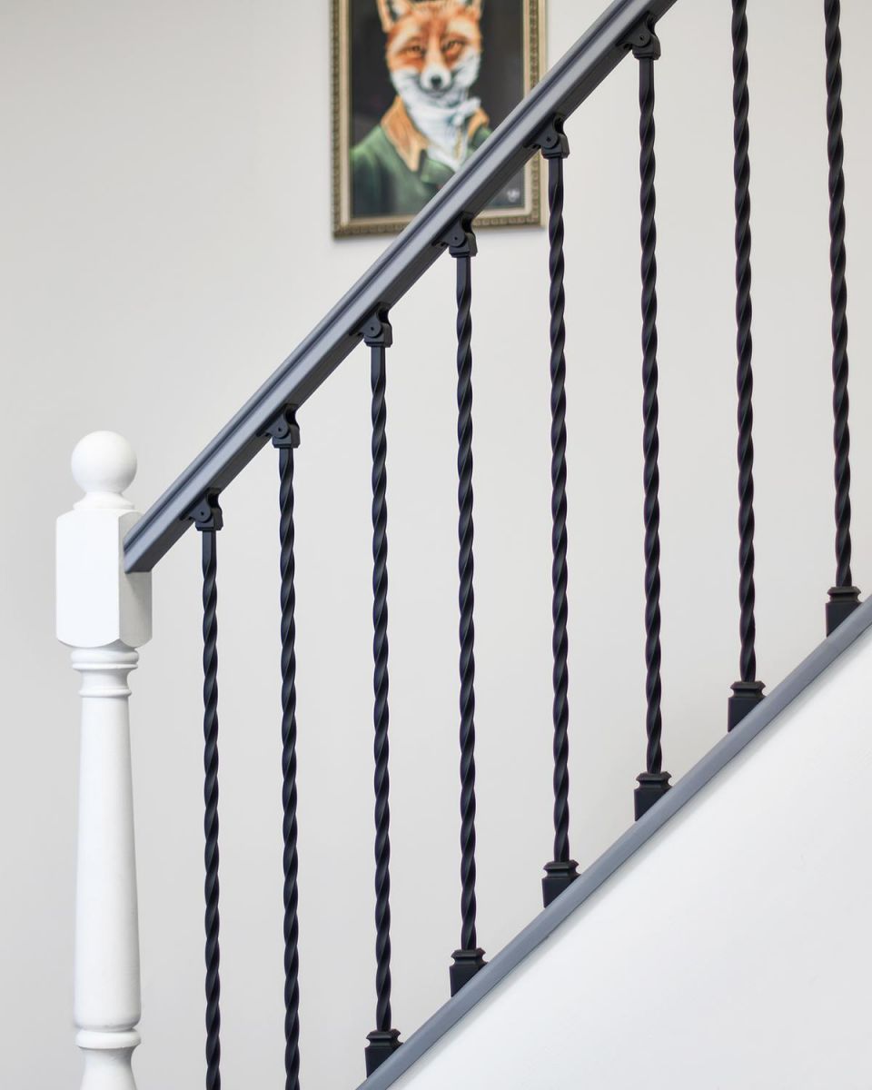 Matte Black "Enfield" Rope Twist Stair Spindle in Situ