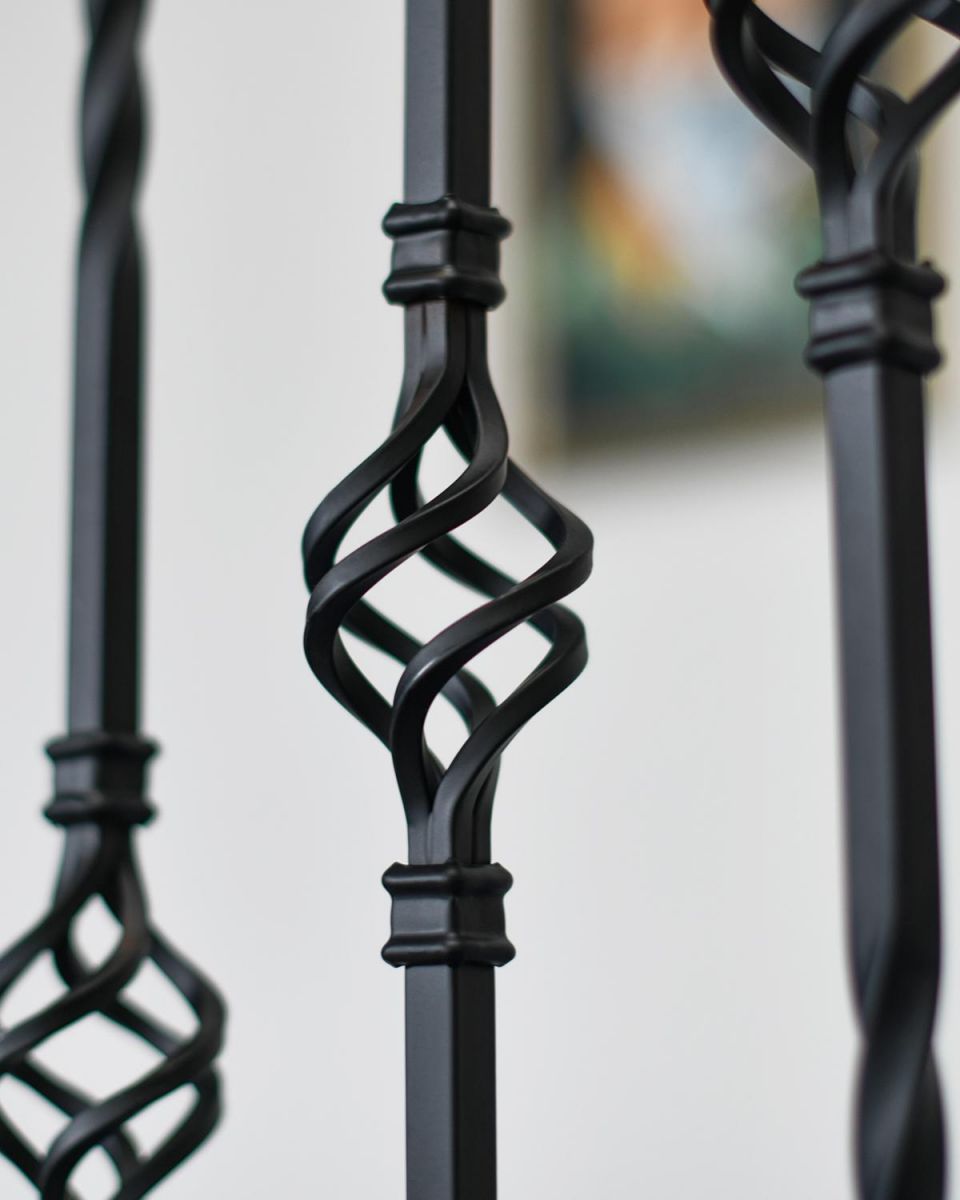 Close-up of the Matte Black Finish on the Basket of the Stair Spindle Close-up of the Matte Black Finish on the Basket of the Stair Spindle