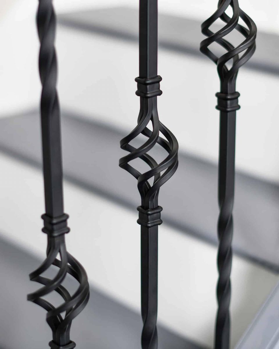 Close-Up of Matte Black "Enfield" Single Basket Stair Spindle - Spindle ONLY - No Brackets