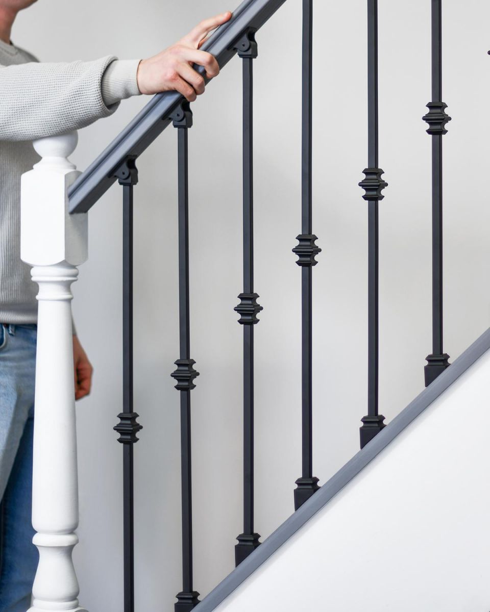 Matte Black "Enfield" Single Knuckle Stair Spindle to Scale