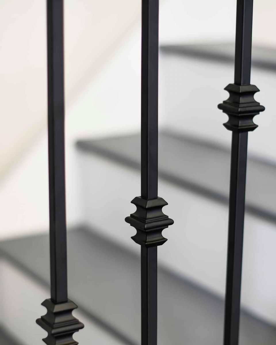 Close-Up of Matte Black "Enfield" Single Knuckle Stair Spindle - Spindle ONLY - No Brackets Close-Up of Matte Black "Enfield" Single Knuckle Stair Spindle - Spindle ONLY - No Brackets