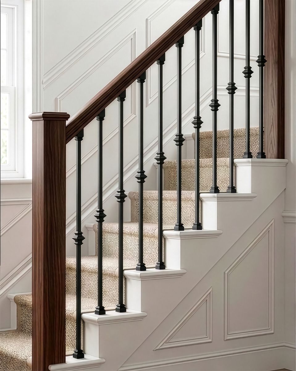 Matte Black "Enfield" Single Knuckle Stair Spindle digital illustration