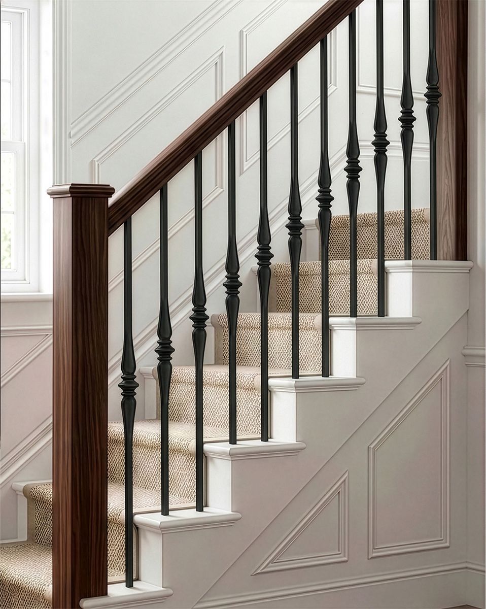 Matte Black "Rowton" Steel Stair Spindles - Spindle ONLY - No Brackets digital illustration