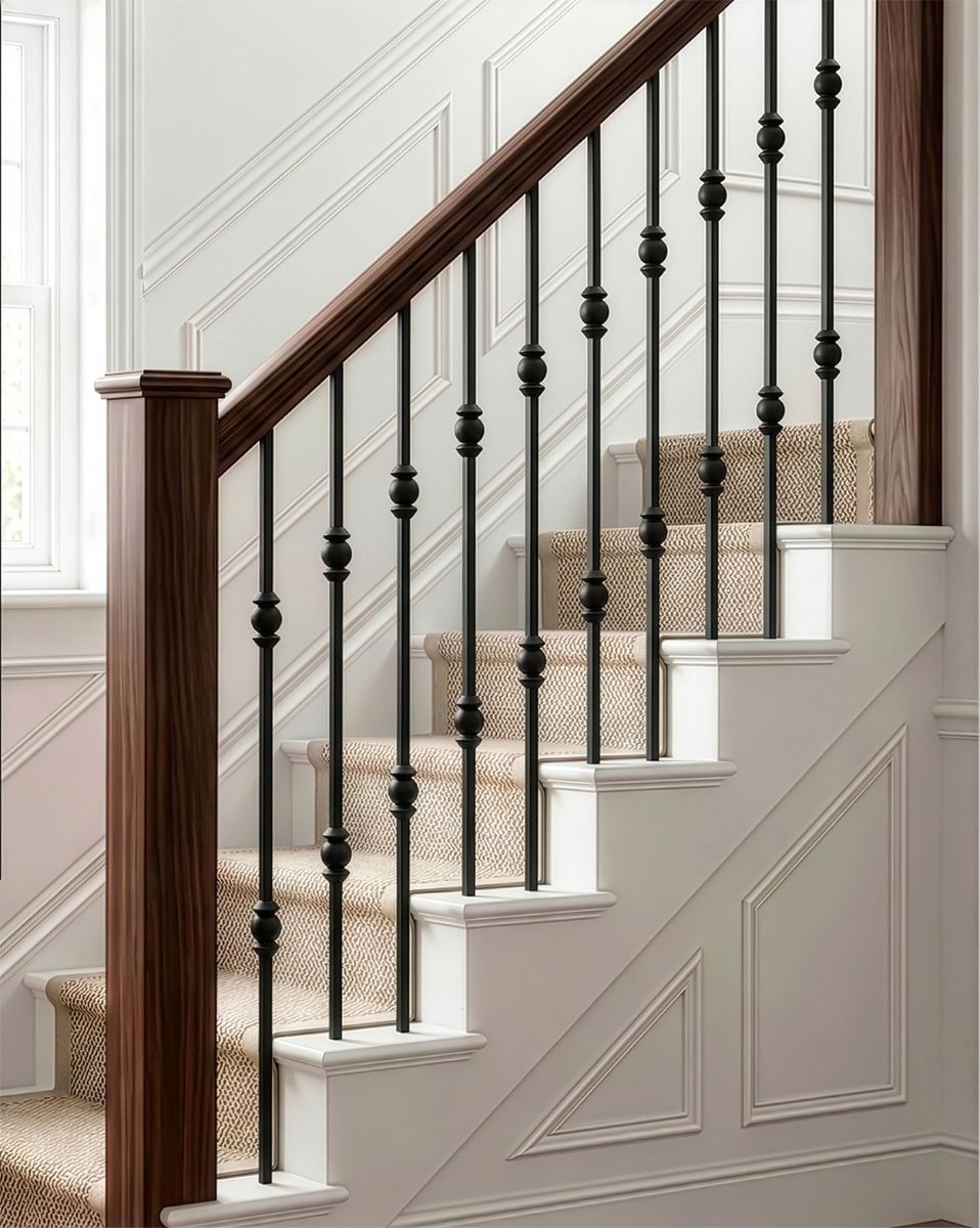 Matte Black "Westford" Steel Stair Spindles - Spindle ONLY - No Brackets digital illustration