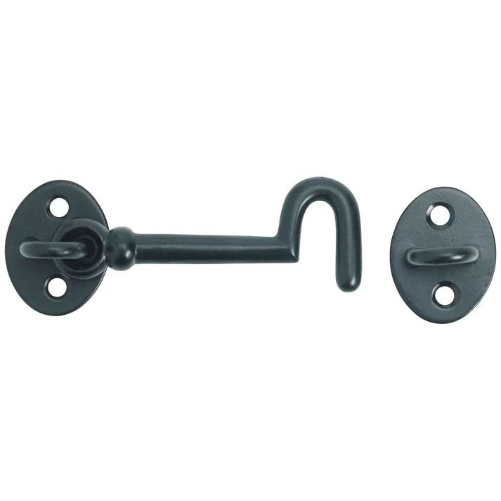 Matte Black Cabin Hook and Eye Latch - Heavy Duty Door & Gate Lock on a White Background