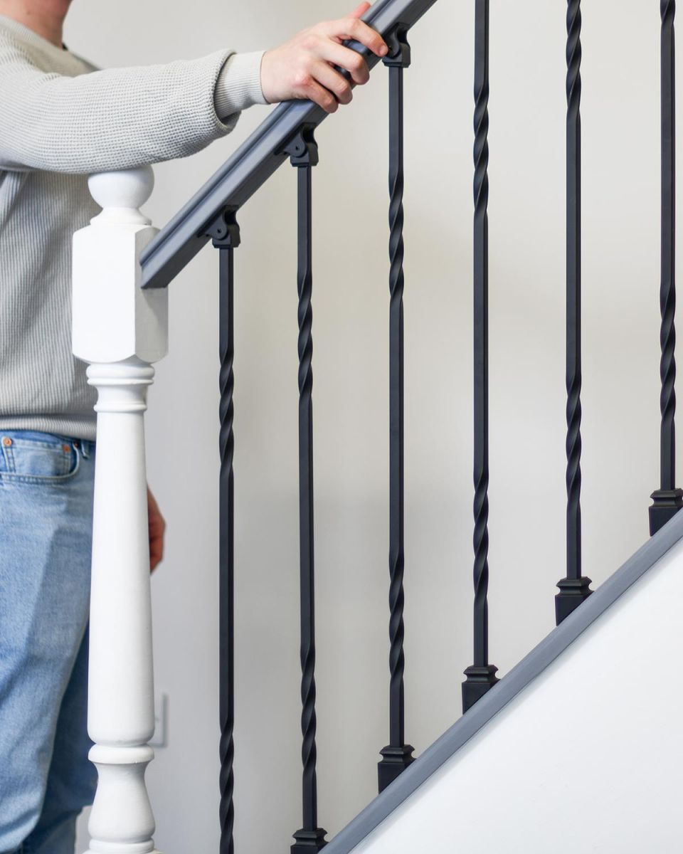 Matte Black "Enfield" Double Twist Stair Spindle to Scale