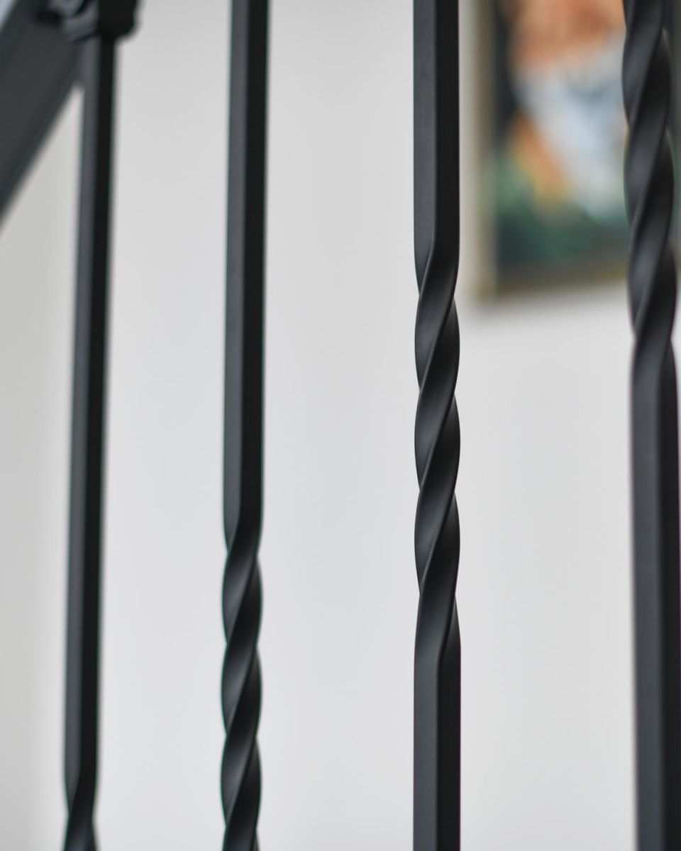 Close-up of the Matte Black Finish on the Single Twist Stair Spindles