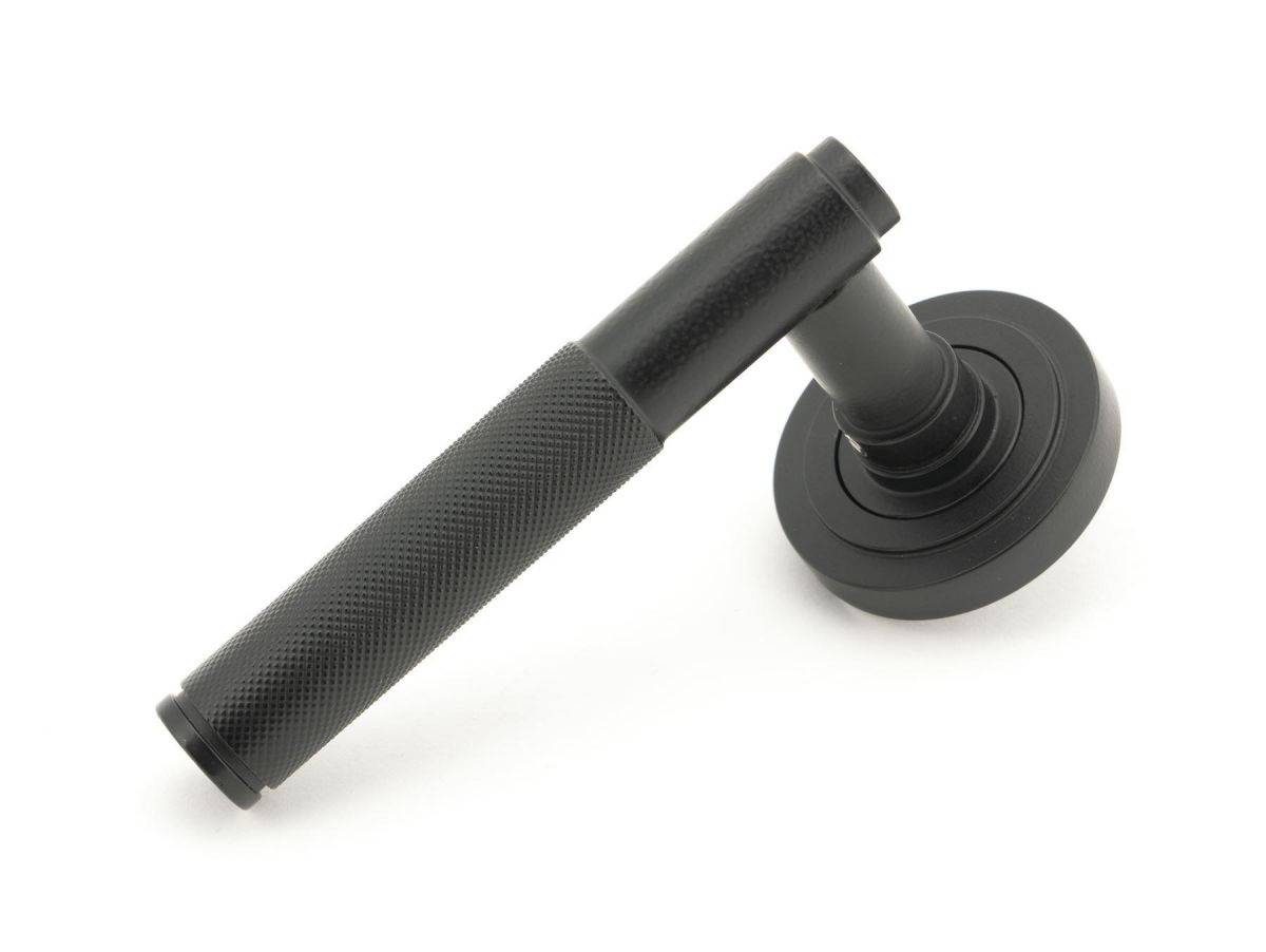 Matte Black Textured Lever Door Handle on Art Deco Rose Handle