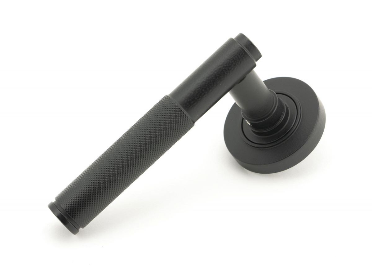 Matte Black Textured Lever Door Handle on Rose