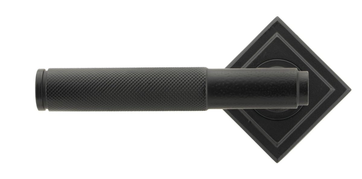 Matte Black Textured Unsprung Lever Door Handle on Diamond Rose