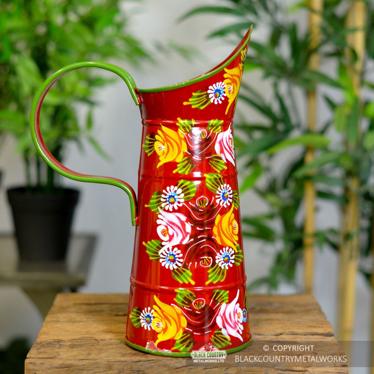 Side View of the Small Red Traditional Hand Painted Narrowboat Style Jug