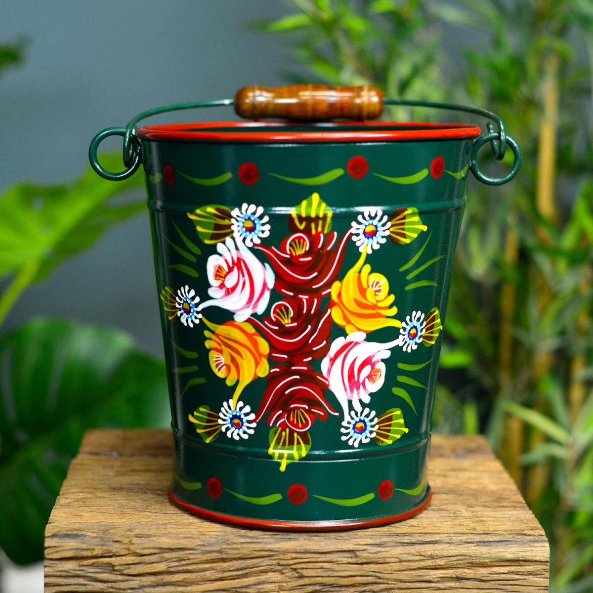 Large Narrowboat Hand Painted Bucket finished in Green
