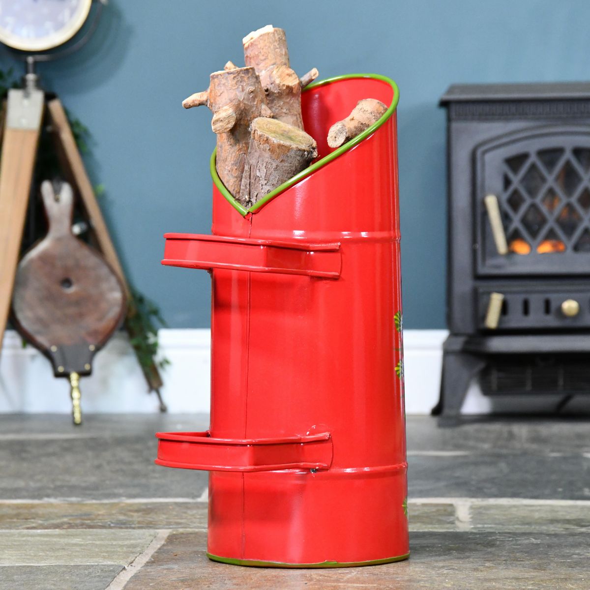 View of double handles on the red "Rosalie" 