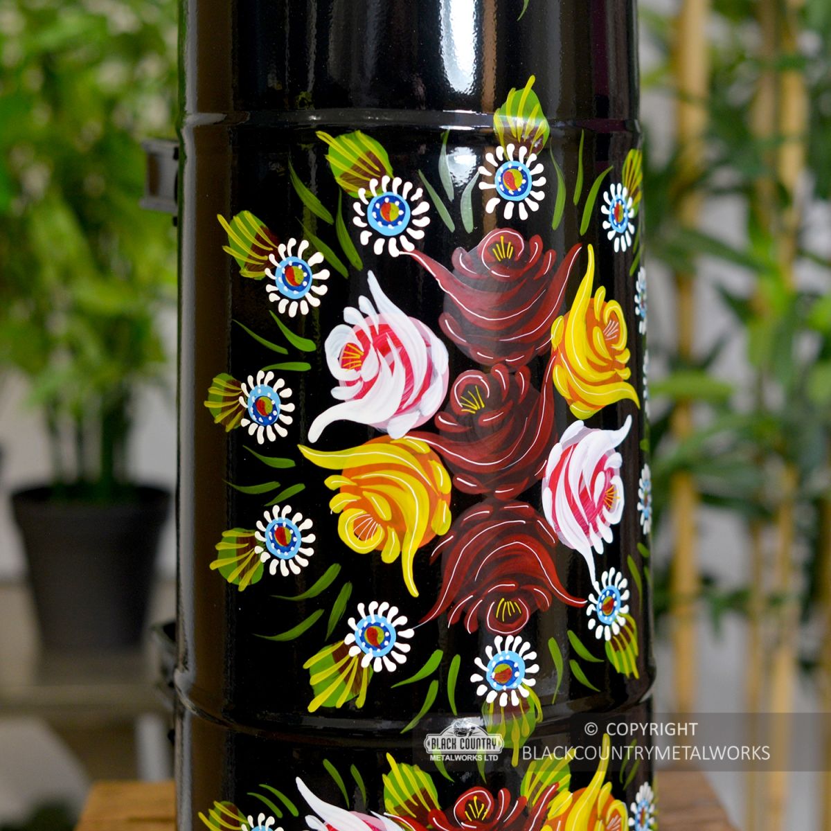 Close-up of the Hand Painted Rose Design