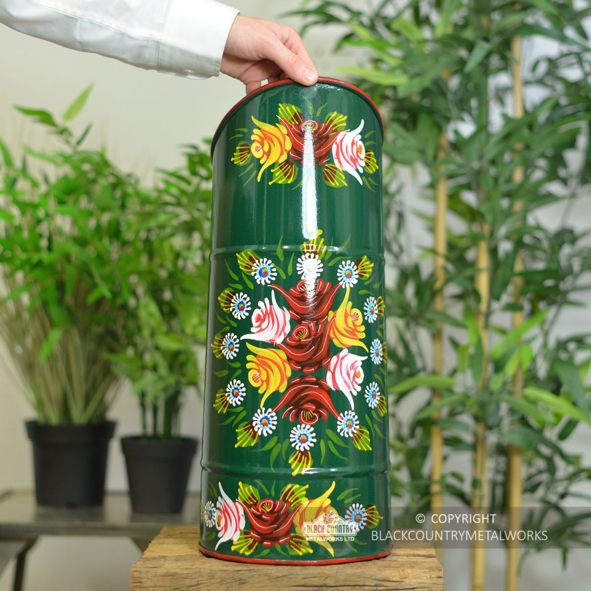 Green "Rosalie" Coal Hod with Double Handle to Scale