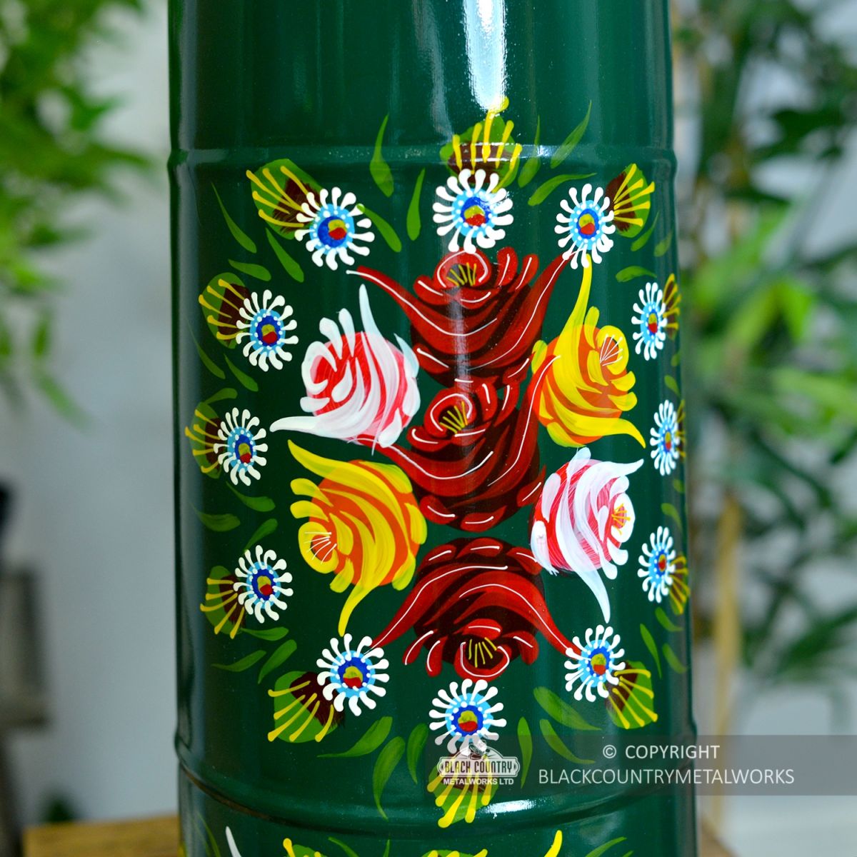 Close-up of the Hand Painted Rose Deign 