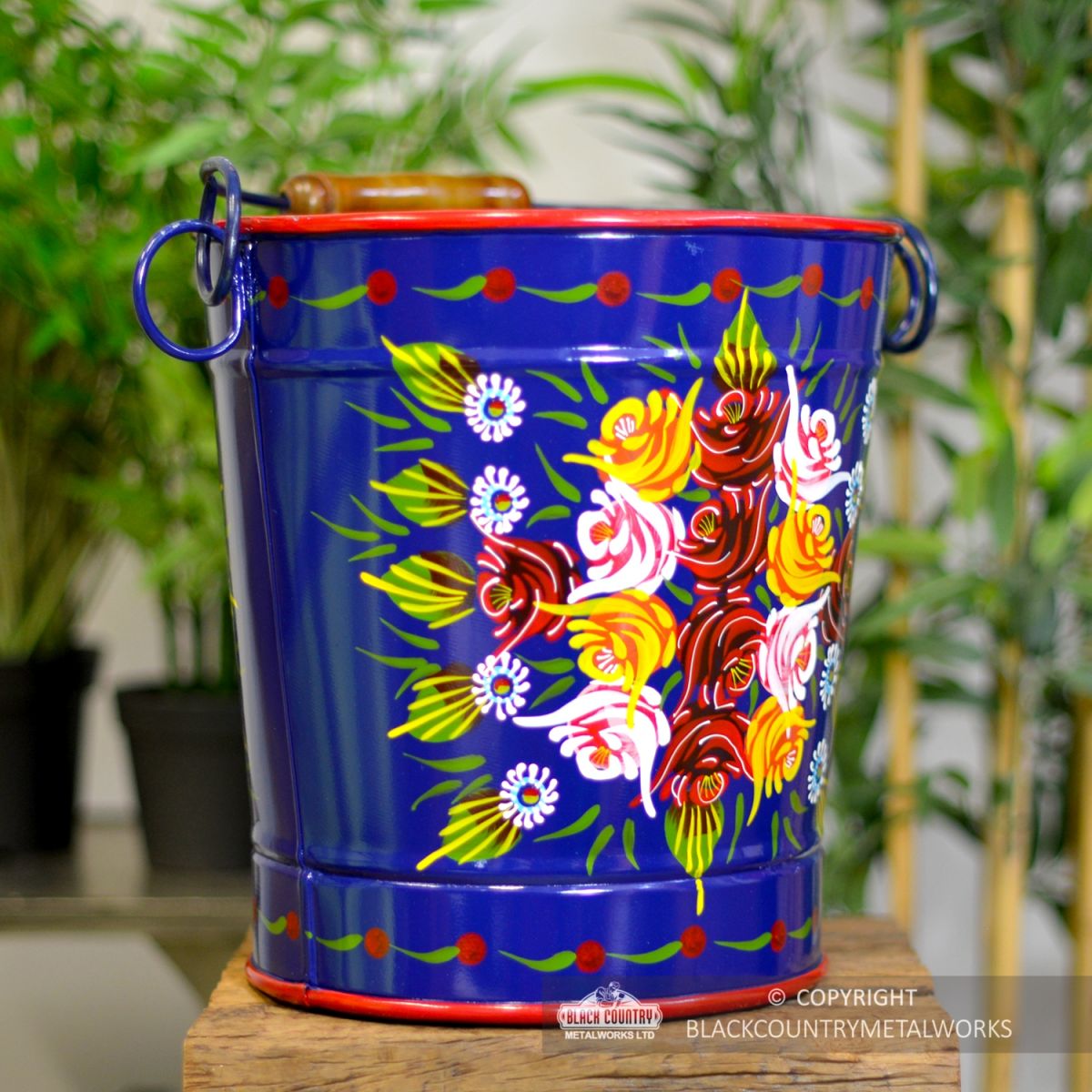 Hand Painted Log Bucket with Hand Painted Design